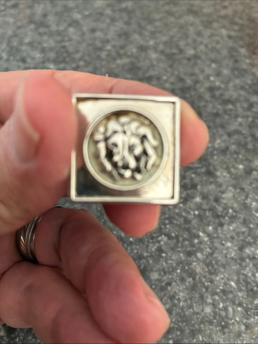 Swank Lion Motif Square Cufflinks in Antique Silver
